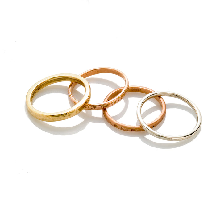 Mixed metals skinny stackers with dot imprints