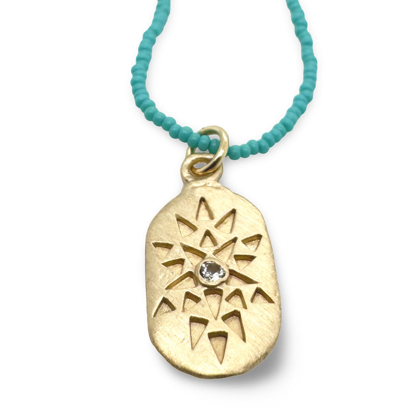 14K Gold Star Imprint Necklace with on Micro Turquoise Beads