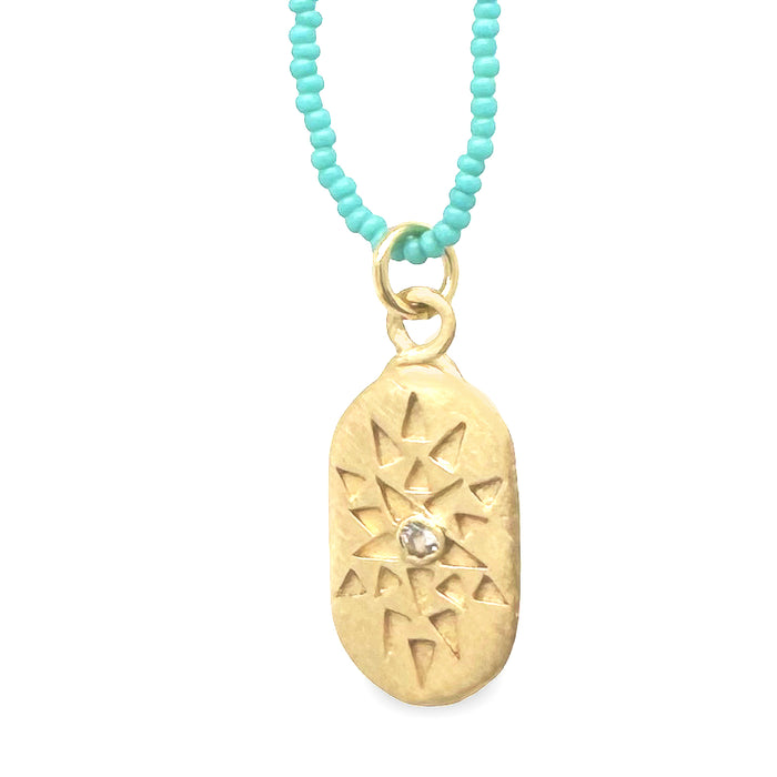 14K Gold Star Imprint Necklace with on Micro Turquoise Beads
