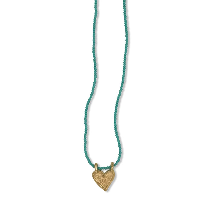 MINI HEART NECKLACE ON TURQUOISE BEADS