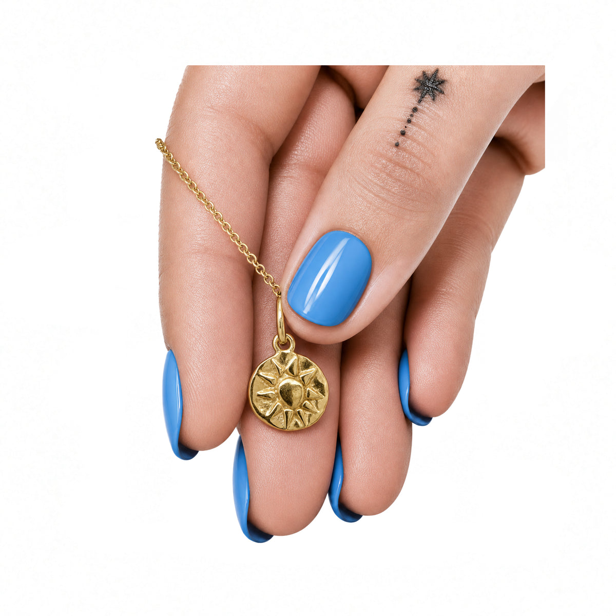 Mini Sun Print Charm Necklace In Gold Plate