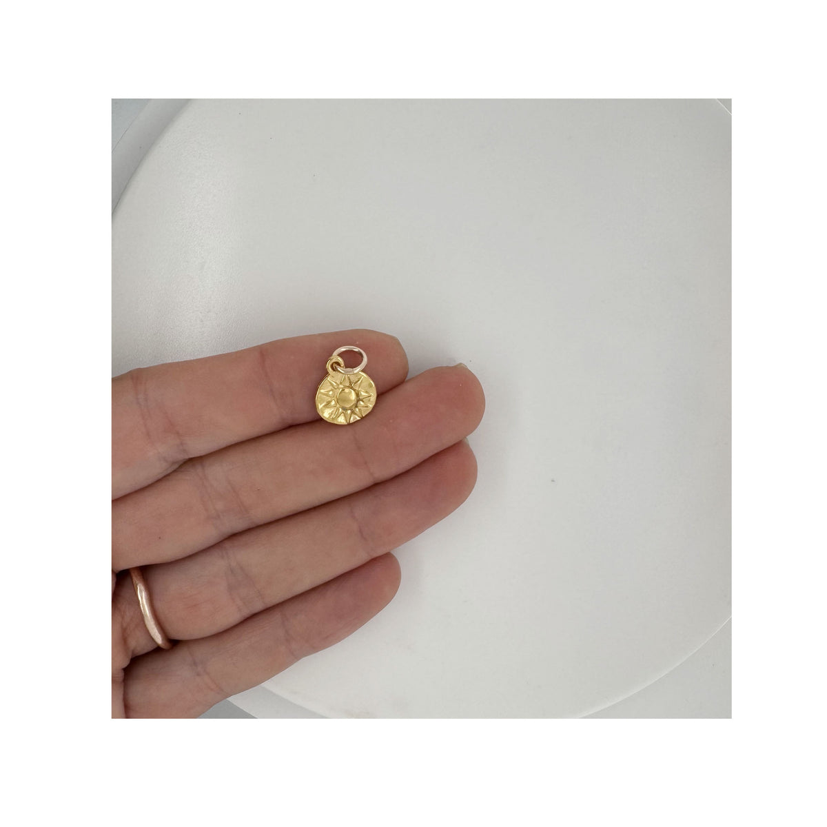 Mini Sun Print Charm Necklace In Gold Plate