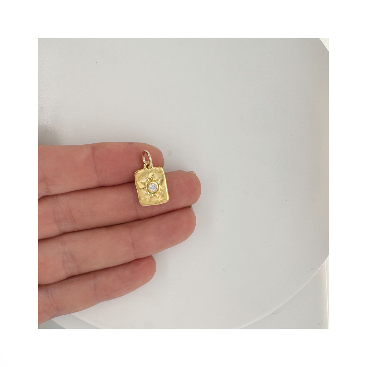 Mini Rectangle Sun Print Necklace iIn Gold Plate