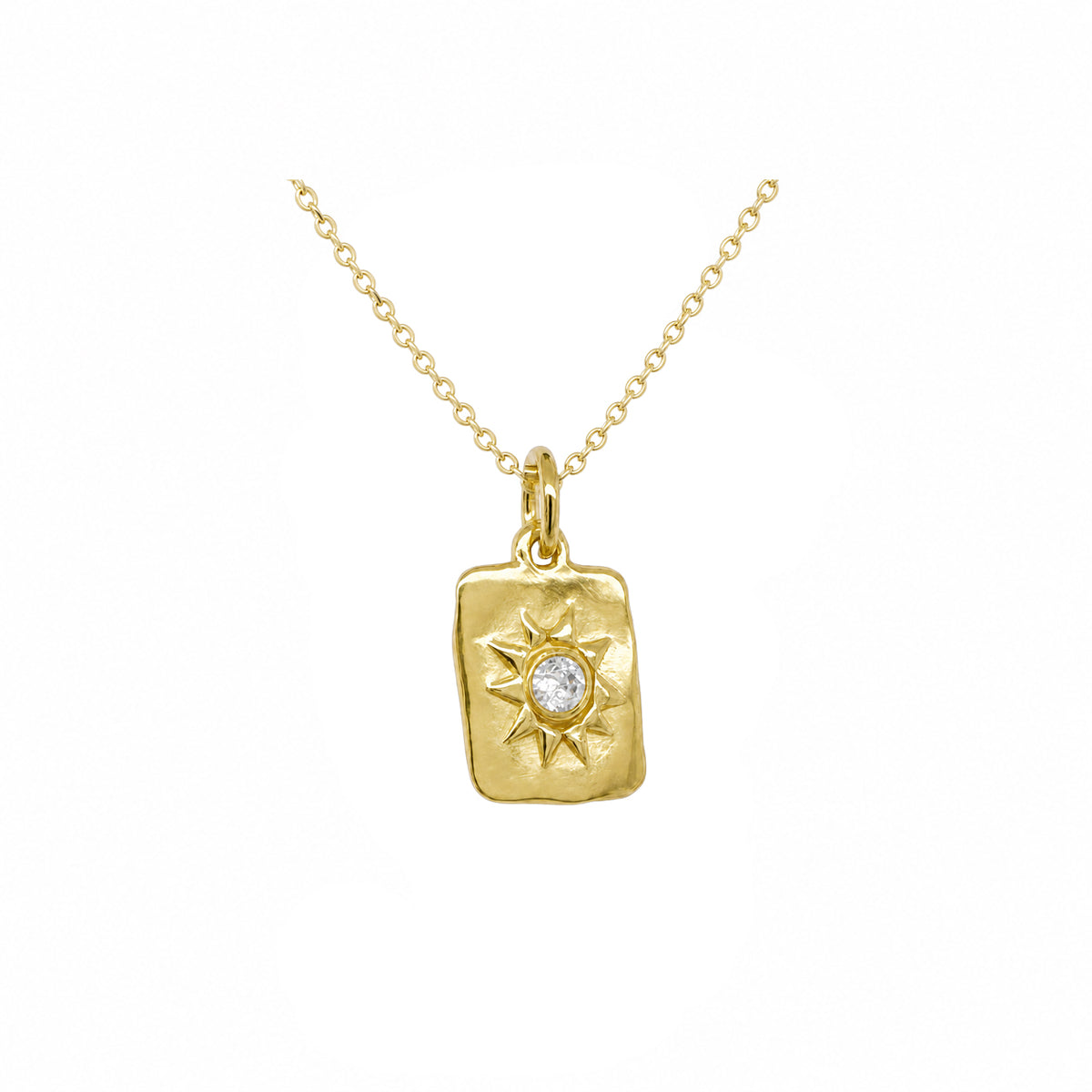 Mini Rectangle Sun Print Necklace iIn Gold Plate