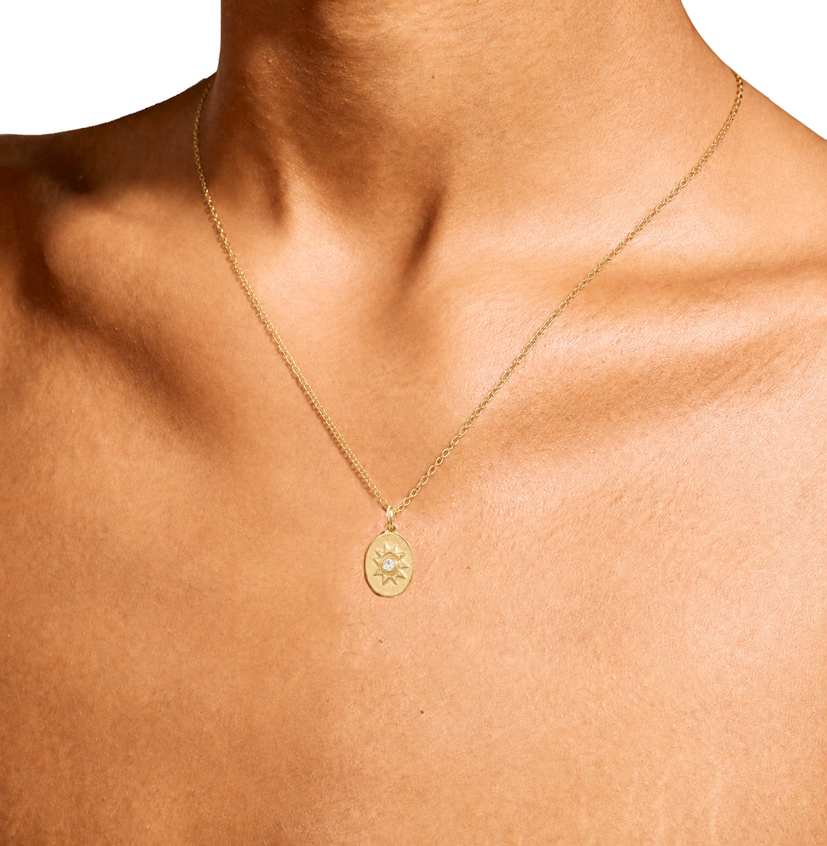 Selena Mini Oval Sun Print Necklace In Gold Plate