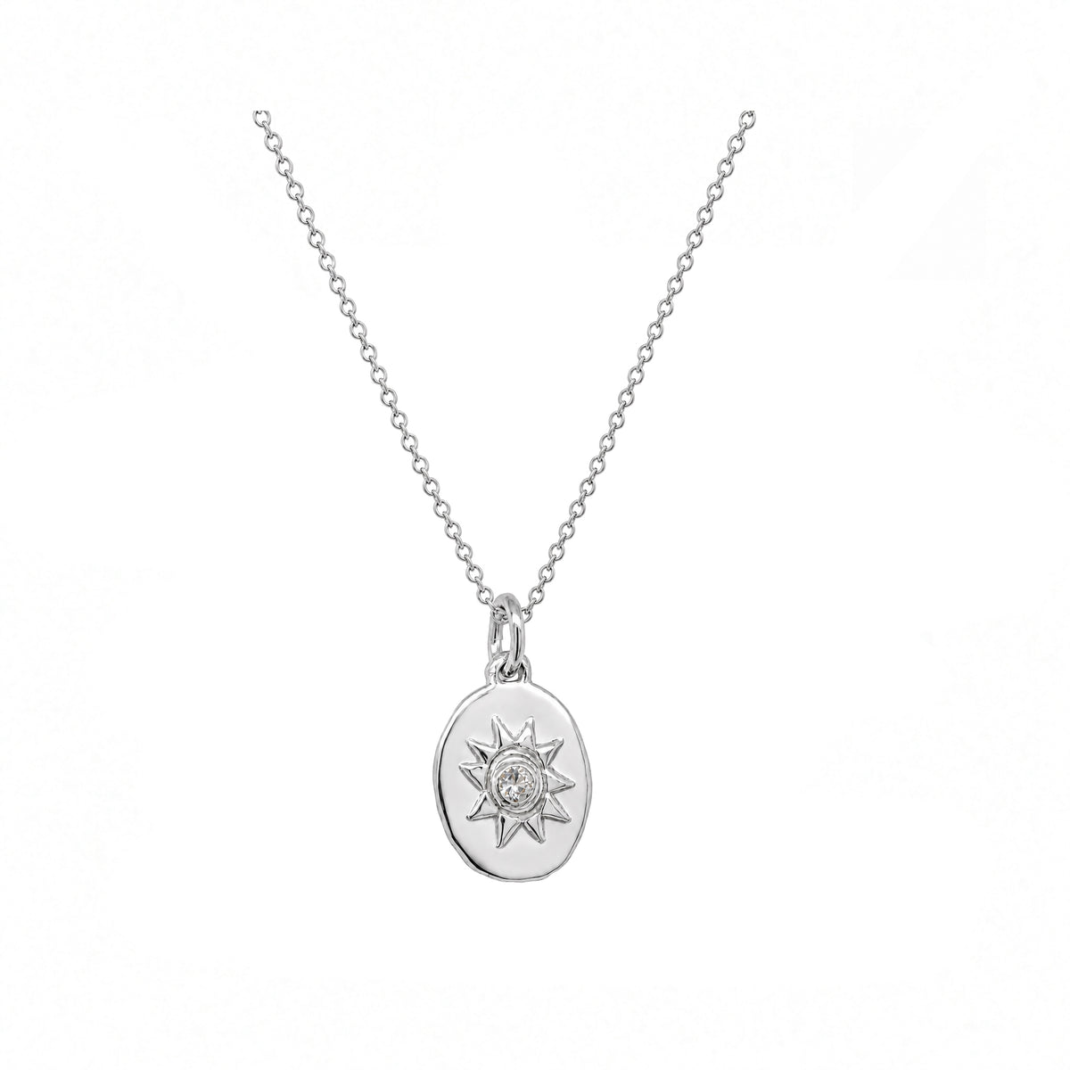 Selena Mini Oval Sun Print Necklace In Silver