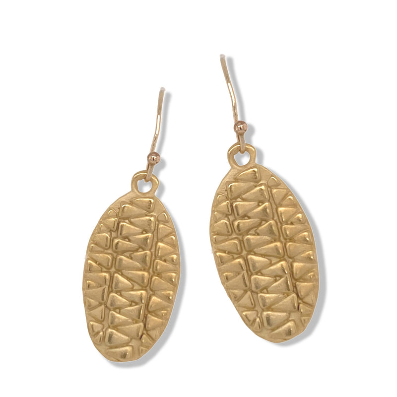 Tribal Oval Print Earrings In Gold | KSD Jewelry