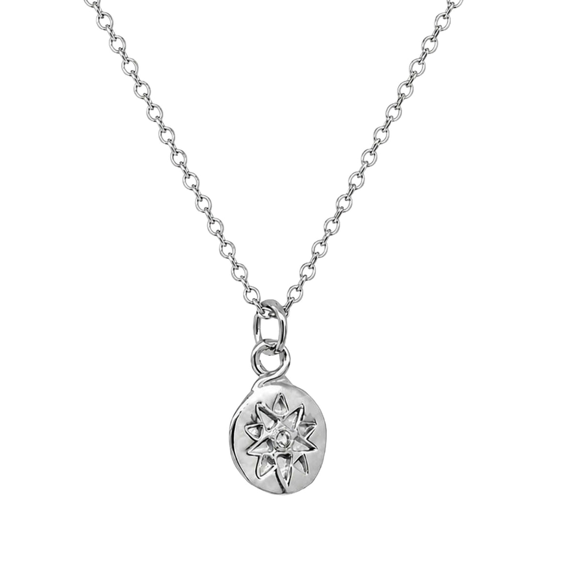 Mini Star Imprint and Sapphire Necklace In Silver