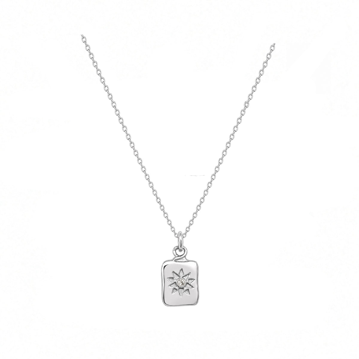 Mini Tag Star and Sapphire Charm Necklace In Silver