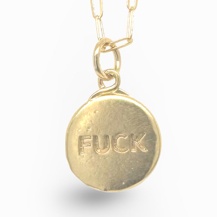 MINI THOUGHTS F**K STAMPED DISC GOLD NECKLACE