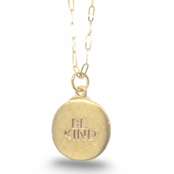 BE KIND STAMPED DISC GOLD NECKLACE