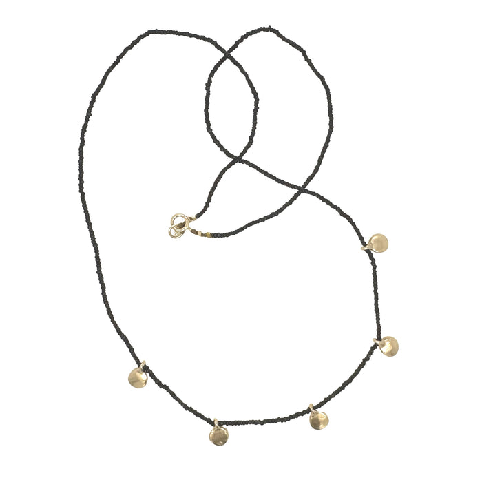 14k Dot Necklace on Micro Black Beads