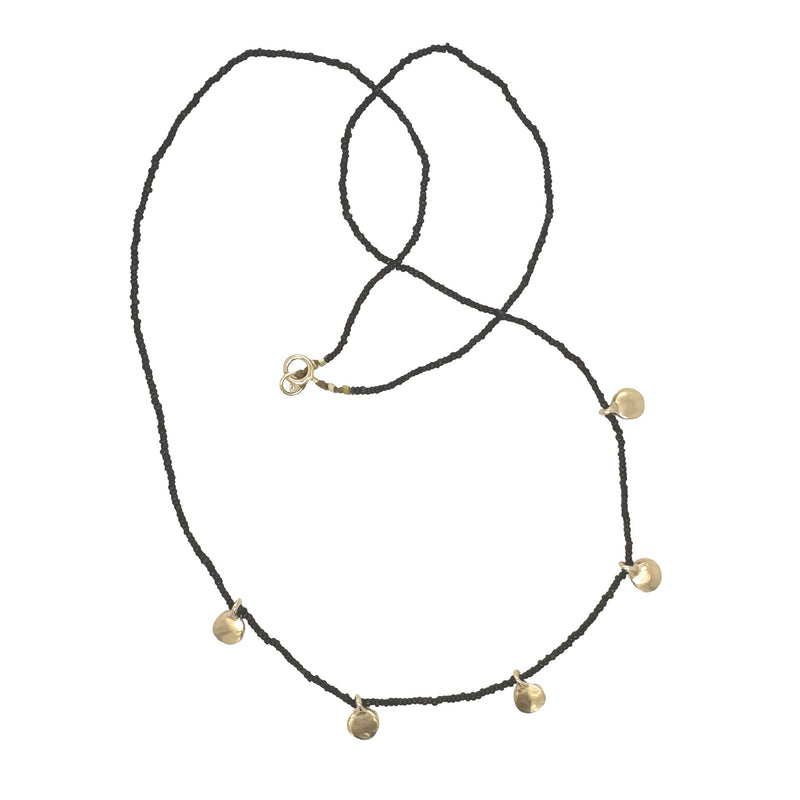 14k Dot Necklace on Micro Black Beads