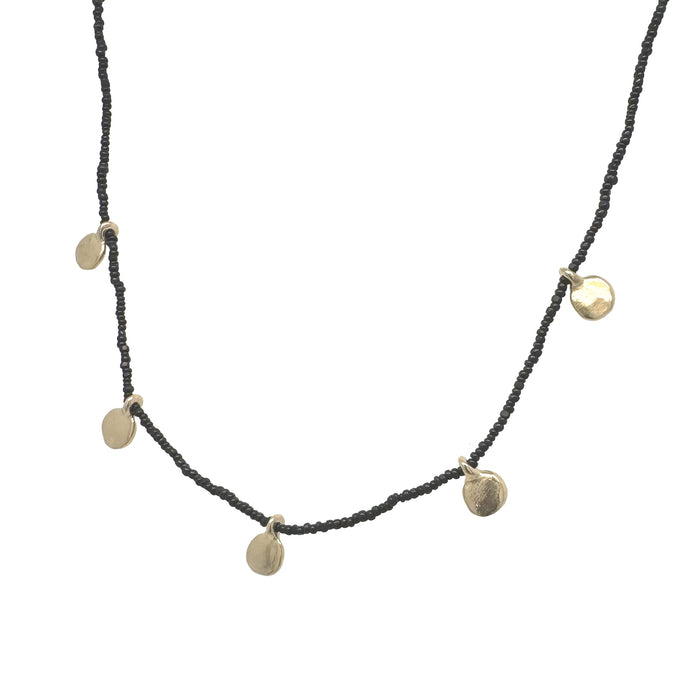 14k Dot Necklace on Micro Black Beads