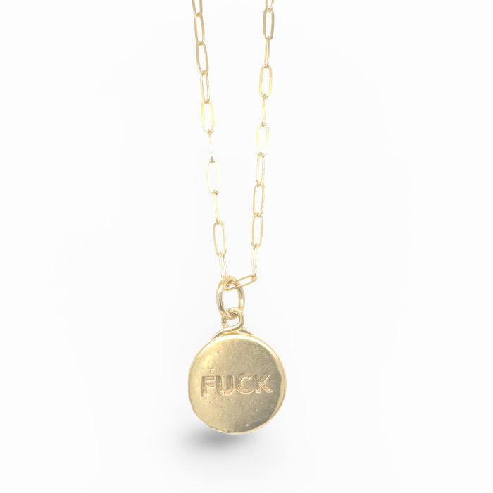 MINI THOUGHTS F**K STAMPED DISC GOLD NECKLACE