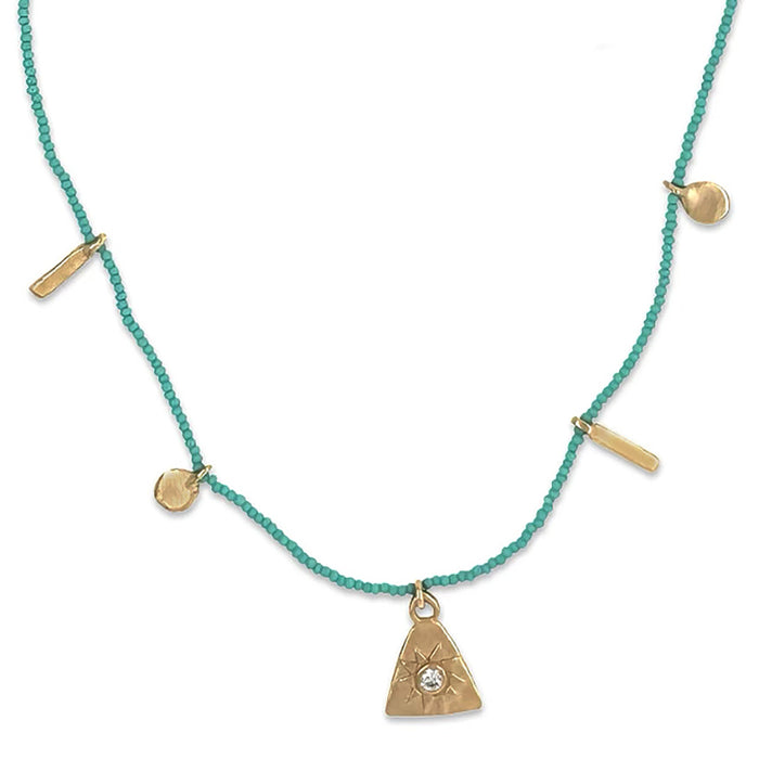 Handcrafted Ailz multi Charm Necklace on Micro Turquoise Beads By Keely Smith Jewelry Designs