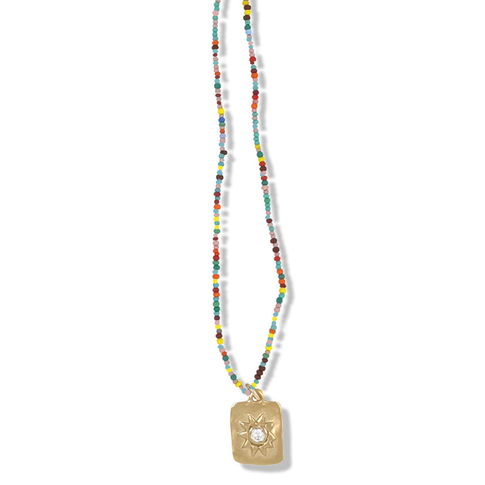 Ash Necklace in Gold on Multi Color beads By Keely Smith Jewelry Designs