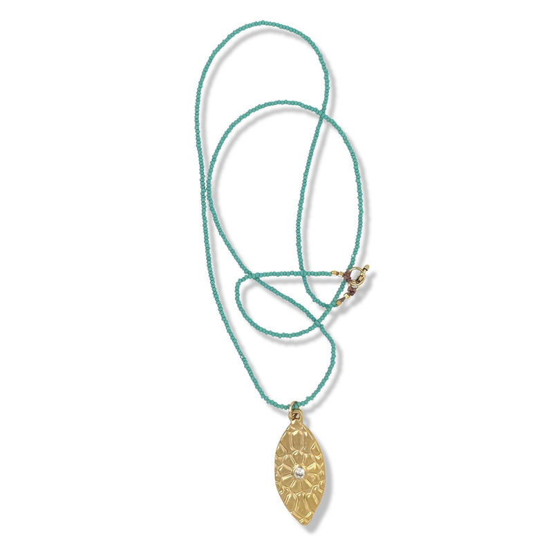 Aziza Necklace in Gold on Turquoise Beads By Keely Smith Jewelry Designs