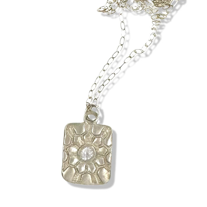 Casa Necklace in Silver with a moroccan print By Keely Smith Jewelry Designs