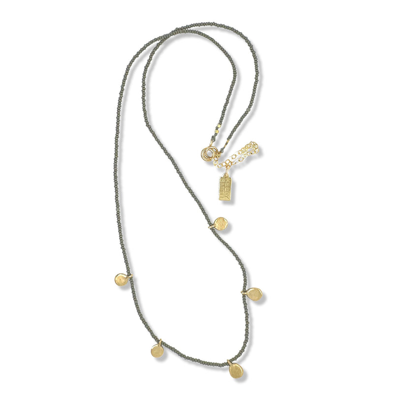 Dot Necklace In Gold On Charcoal Beads By Keely Smith Jewelry Designs