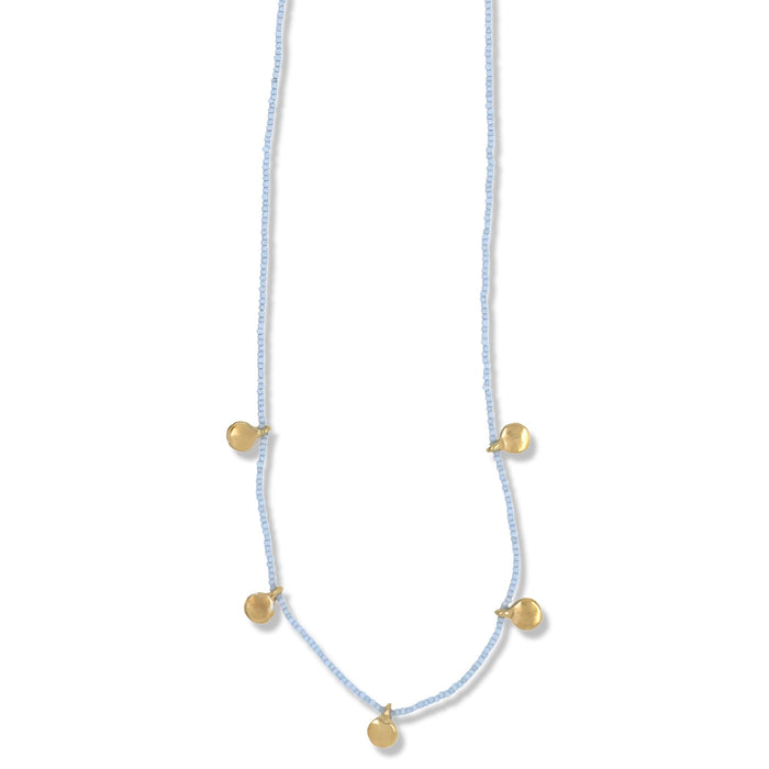 Dot Necklace In Gold On Baby Blue Beads By Keely Smith Jewelry Designs