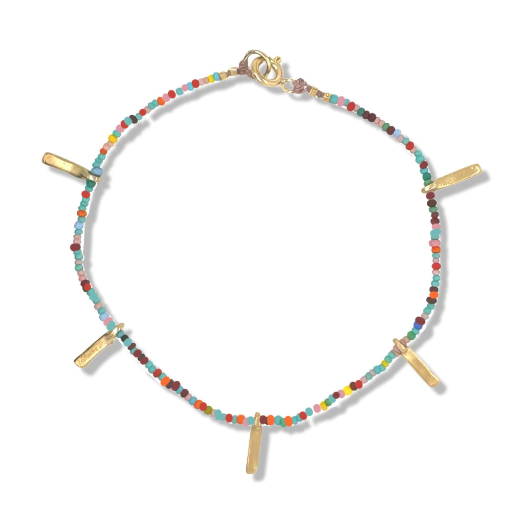 Fringe Bracelet in Gold on micro multi color beads