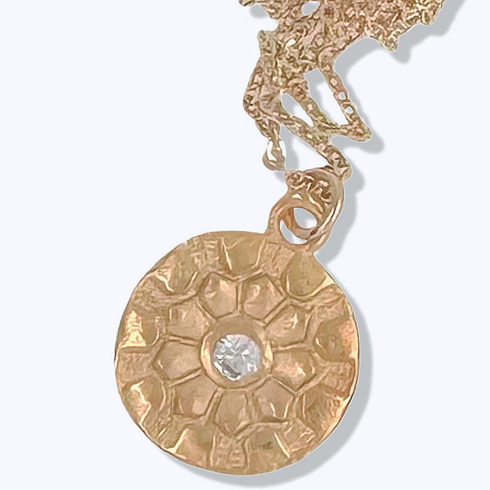 Mara necklace in gold with Moroccan style pattern by Keely Smith Jewelry Designs