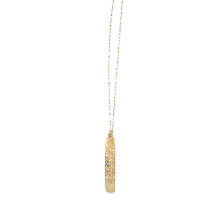 MIYA LONG TEXTURED TAG NECKLACE IN GOLD