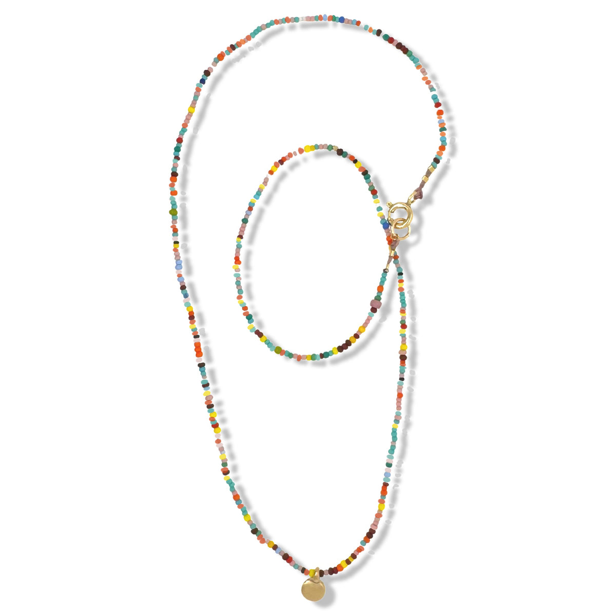 Single Gold Dot Multi Color Beaded Necklace By Keely Smith Jewelry Designs