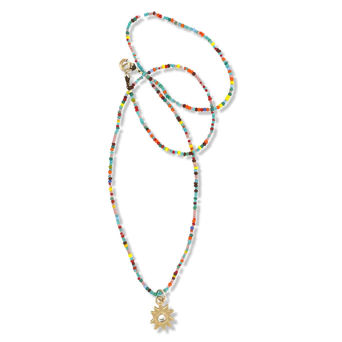 Night Star Necklace in gold on multi color beads by Keely SMith Jewelry Designs