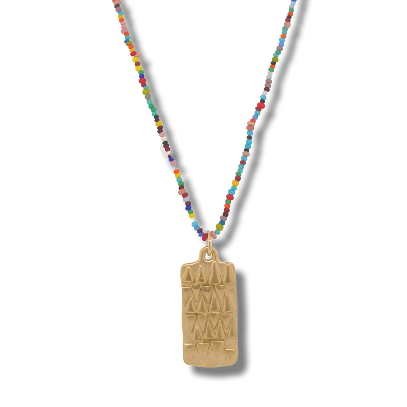 Tribal Vertical Necklace in Gold on Multi Color Beads | KSD Jewelry
