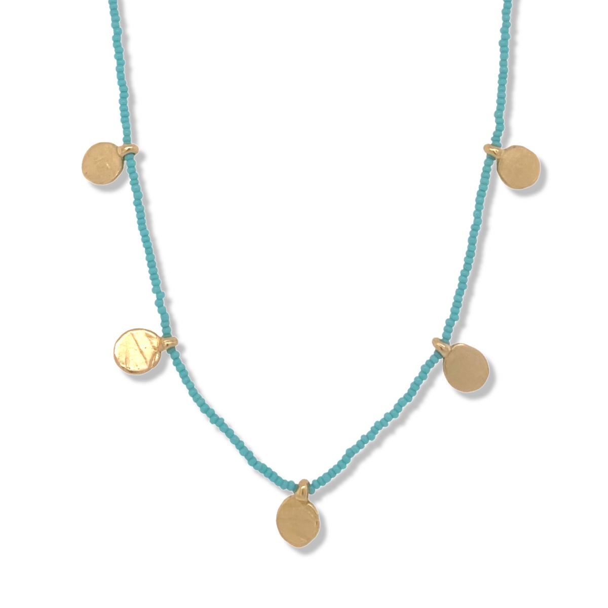 Dot Charm Necklace in Gold on Turquoise Beads | Keely Smith Jewelry | Nantucket