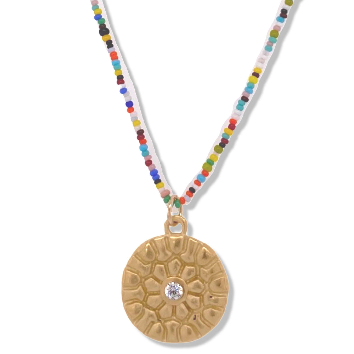 Essa Necklace in Gold on Multi color micro beads | keely Smith Jewelry Designs