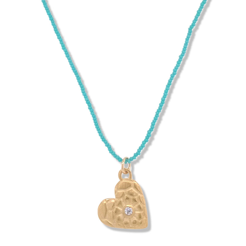Fez Heart Necklace in Gold on Turquoise Beads | Keely Smith Jewelry | Nantucket