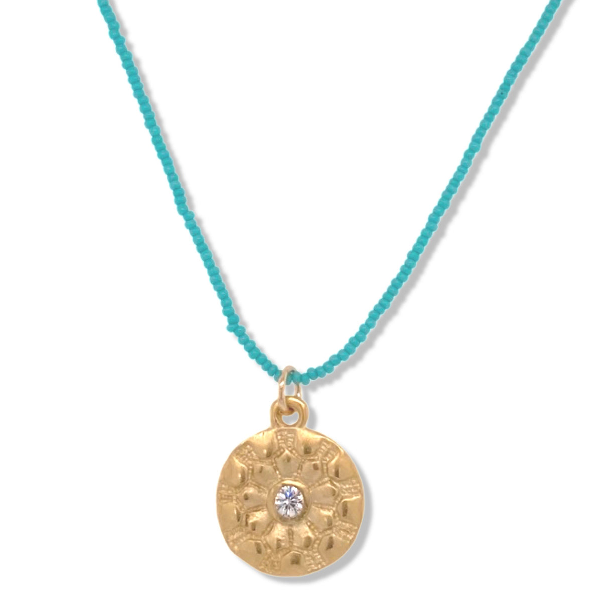 Mara Necklace in Gold on Turquoise Beads | Keely Smith Jewelry Designs