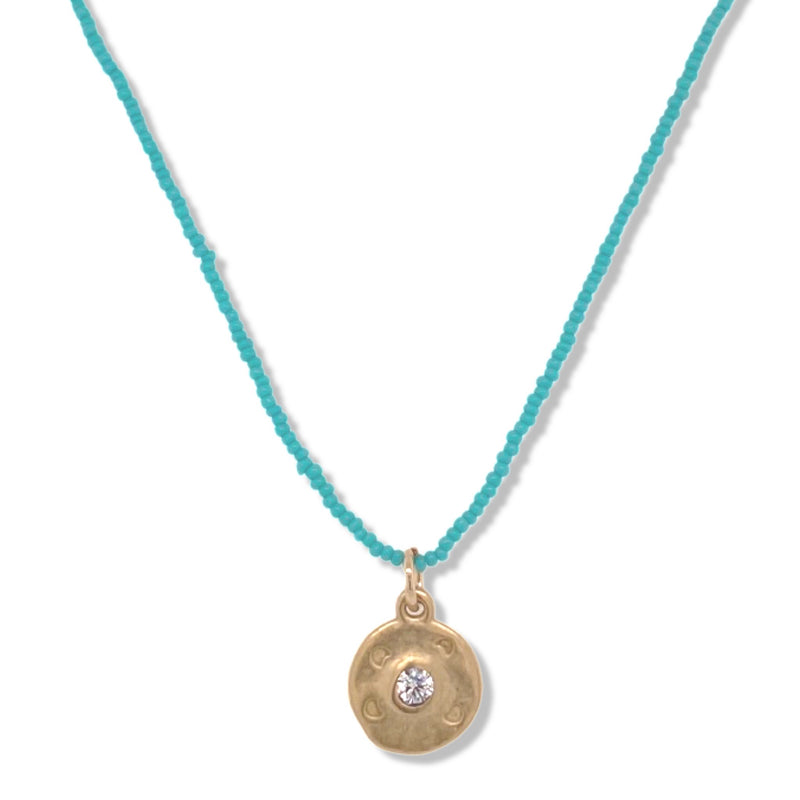 MINI SPARKLE CHARM NECKLACE IN GOLD ON TURQUOISE BEADS