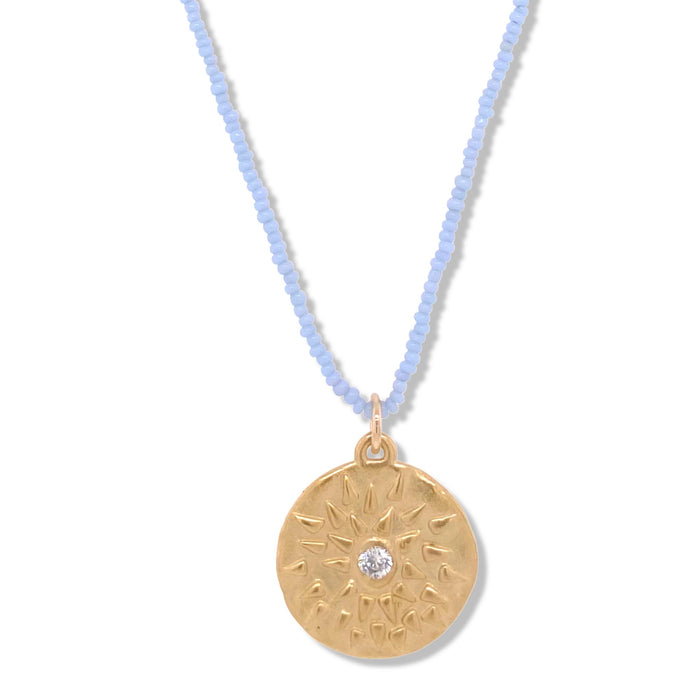 Mira Necklace in Gold on Baby Blue Tiny Beads | Keely Smith Jewelry | Nantucket