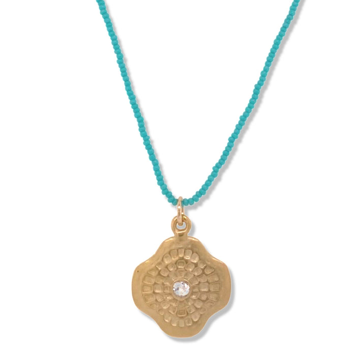 Rocco Necklace in Gold on tiny Turquoise Beads