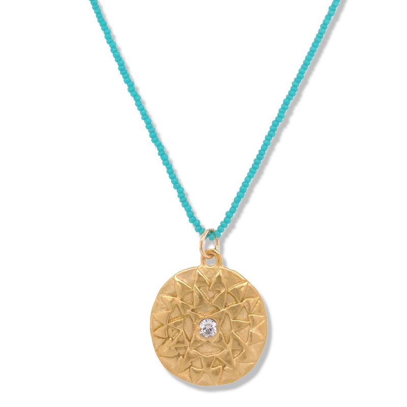 Surya Necklace in Gold on Tiny Turquoise Beads | Keely Smith Jewelry | Nantucket